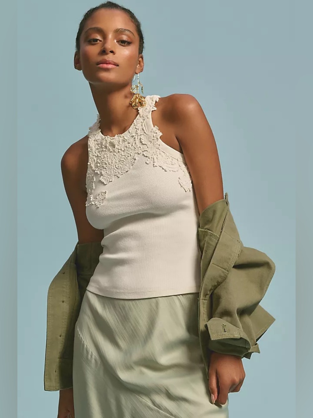 Anthropologie Ivory Pippah Lace Appliqué Tank Medium